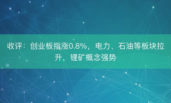 收评：创业板指涨0.8%，电力、石油等板块拉升，锂矿概念强势
