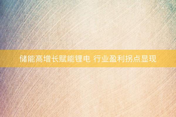 储能高增长赋能锂电 行业盈利拐点显现