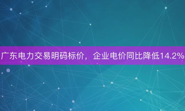 广东电力交易明码标价，企业电价同比降低14.2%
