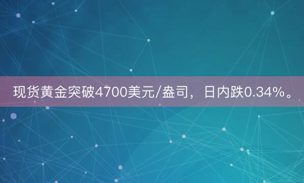 现货黄金突破4700美元/盎司，日内跌0.34%。
