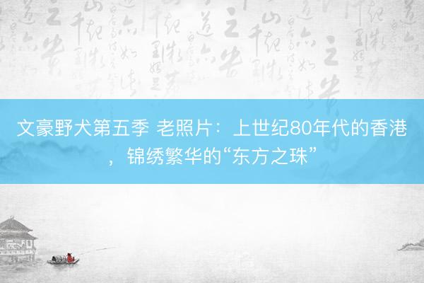 文豪野犬第五季 老照片：上世纪80年代的香港，锦绣繁华的“东方之珠”