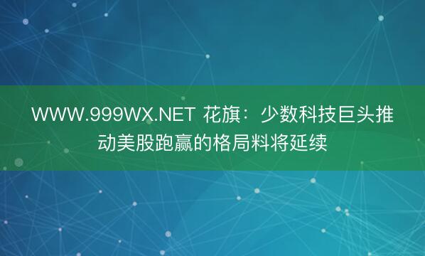 WWW.999WX.NET 花旗：少数科技巨头推动美股跑赢的格局料将延续