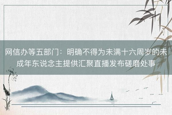 网信办等五部门：明确不得为未满十六周岁的未成年东说念主提供汇聚直播发布磋磨处事