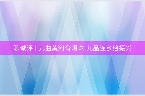 聊诚评 | 九曲黄河育明珠 九品连乡绘振兴