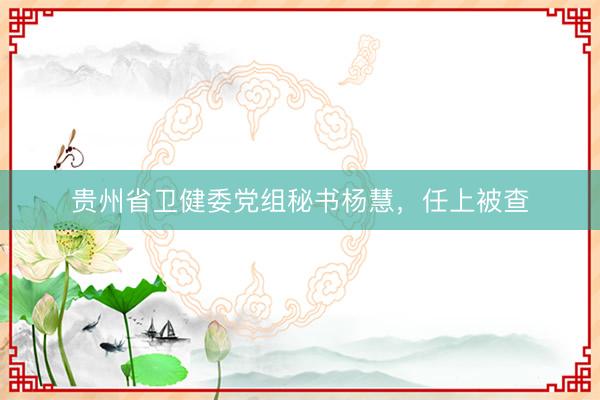 贵州省卫健委党组秘书杨慧，任上被查