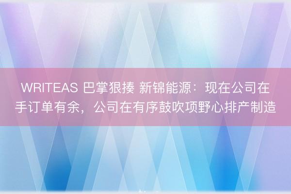 WRITEAS 巴掌狠揍 新锦能源：现在公司在手订单有余，公司在有序鼓吹项野心排产制造