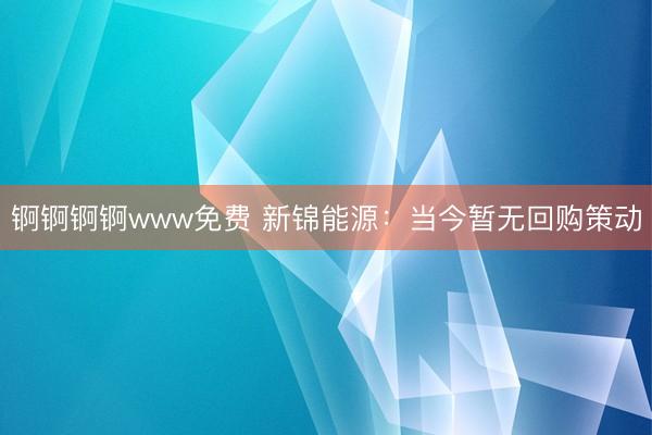 锕锕锕锕www免费 新锦能源：当今暂无回购策动