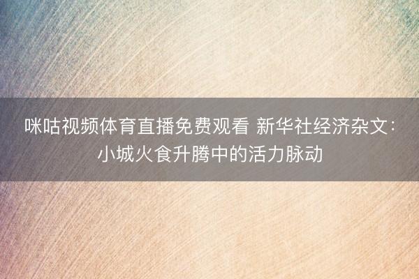 咪咕视频体育直播免费观看 新华社经济杂文：小城火食升腾中的活力脉动