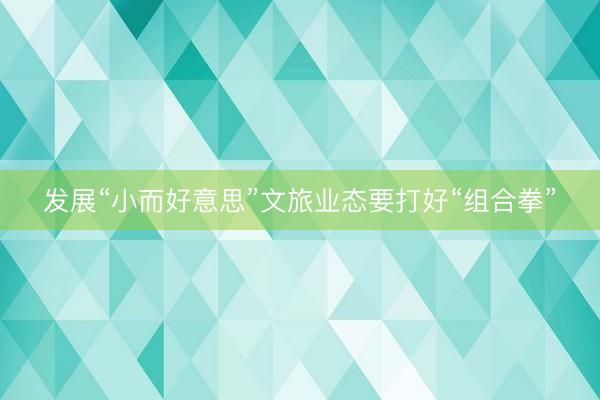 发展“小而好意思”文旅业态要打好“组合拳”