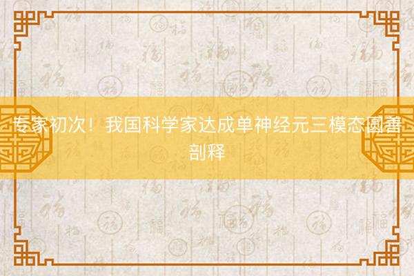 专家初次！我国科学家达成单神经元三模态圆善剖释